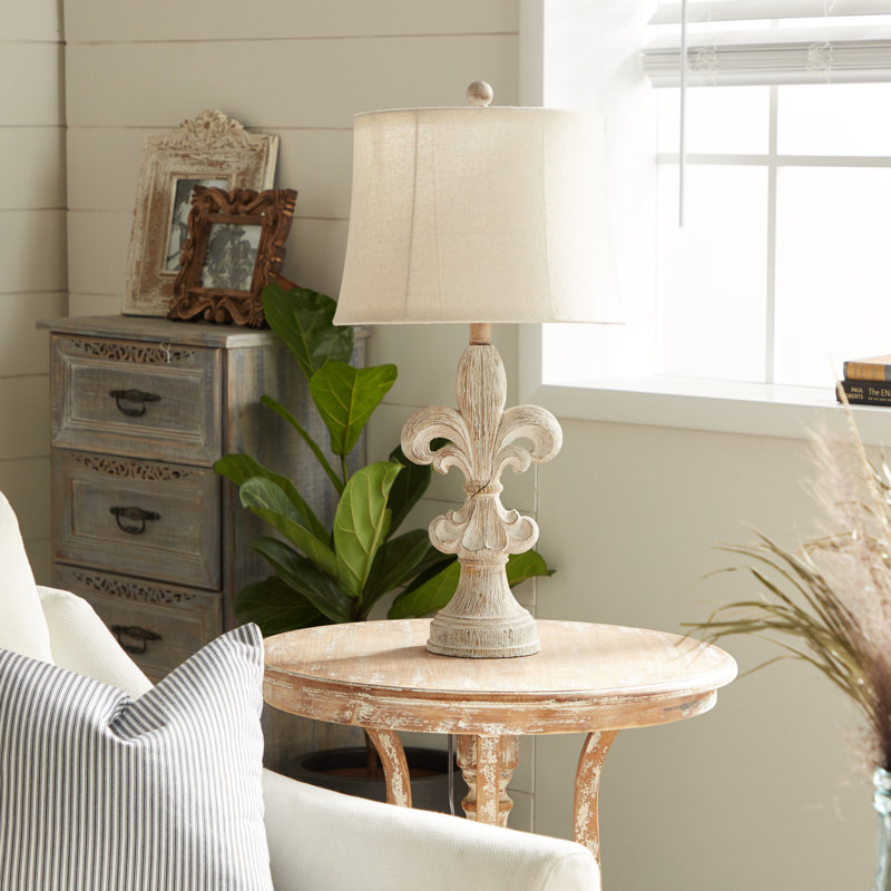 Ensemble de lampes de table Polystone Fleur De Lis Beige