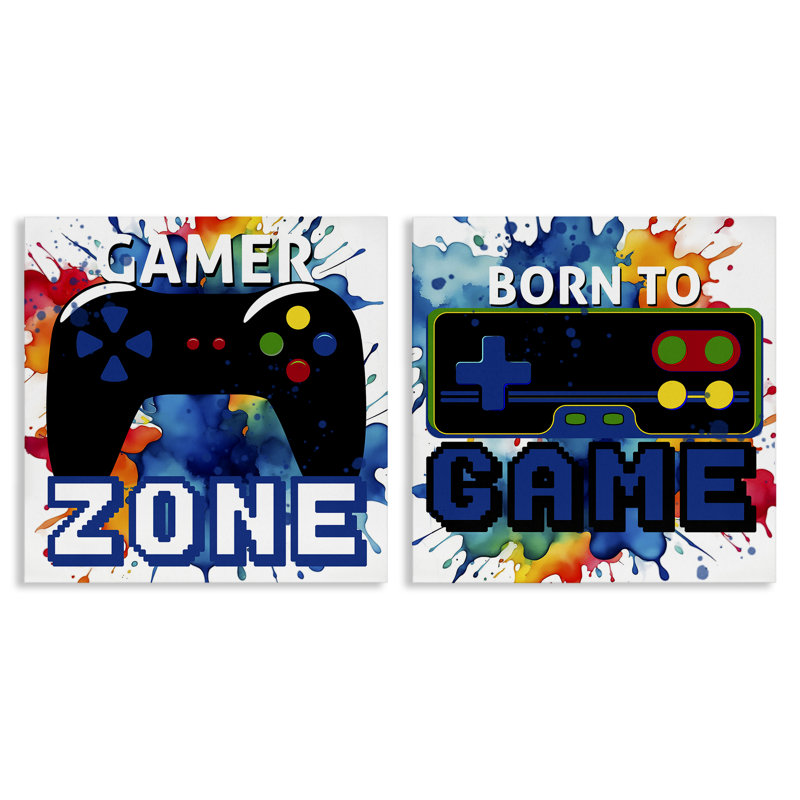 Ensemble de toile 2 pièces Gamer Zone on Splash, design par Kim Allen, H 24 po x l 24 po