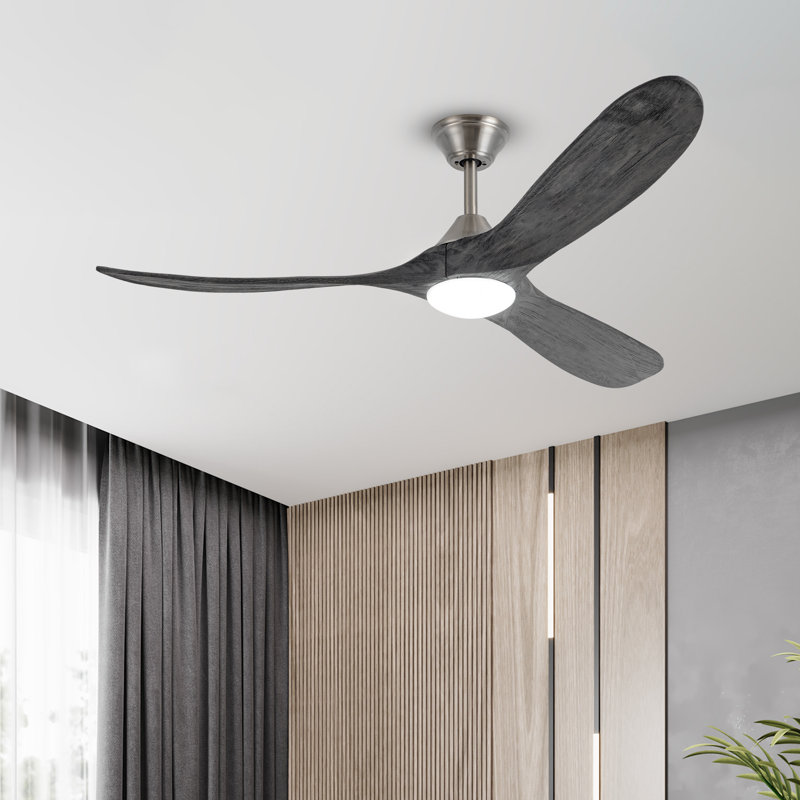 Smart Ceiling Fan With Light, Solid Wood Gray Blades, Dc Reversible Motor, App Control, 3 Color Temperatures, 3 Downrods (5’’/10’’/24’’) For Living Room Bedroom Patio