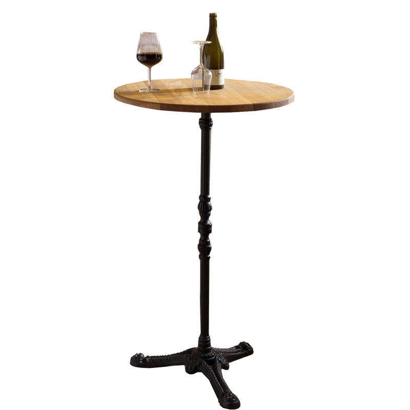 Hallie Oak Round Solid Wood Top Metal Base Dining Table