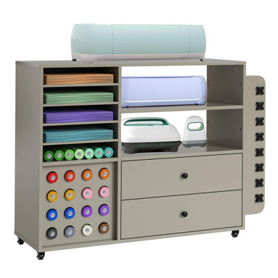 Armoire de rangement et d'organisation artisanale compatible avec les machines d'artisanat Chariot d'artisanat avec 2 tiroirs et 24 porte-rouleau en vinyle