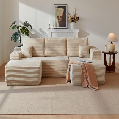 104''Cloud Sectional Couch With U-Shaped Chaise,And Side Pockets,Modern Modular Sofa With Deep Seat, Upholstered Couches For Living Room Bedroom,No Assembly Required,,Beige,Right