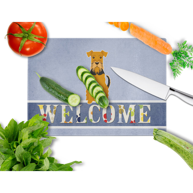 Planche à découper en verre trésors airedale caroline Welcome Dog