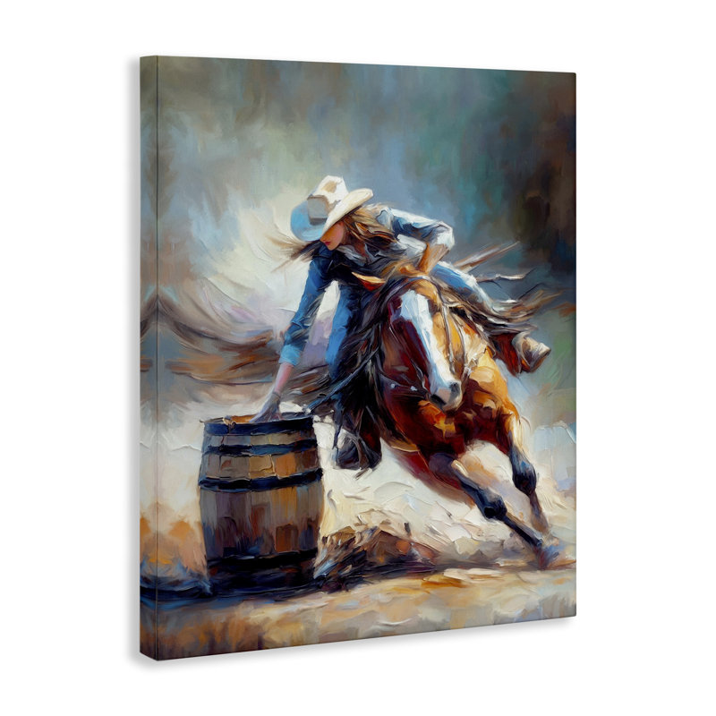 Art mural sur toile Barrel Racer Cowgirl par Ramona Murdock, H 40 po x l 30 po