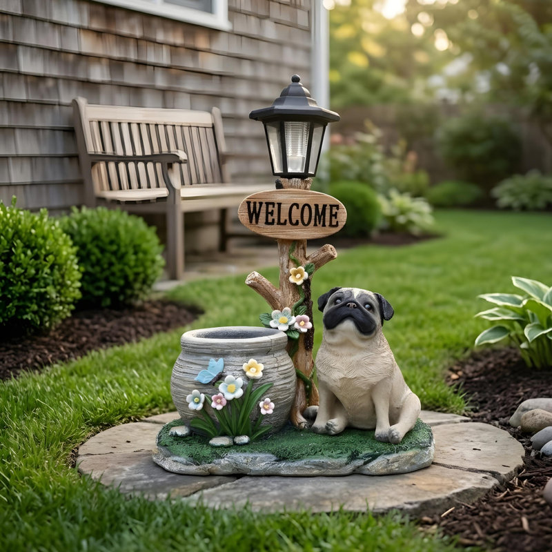 Statue de planteur de chien carlin assis