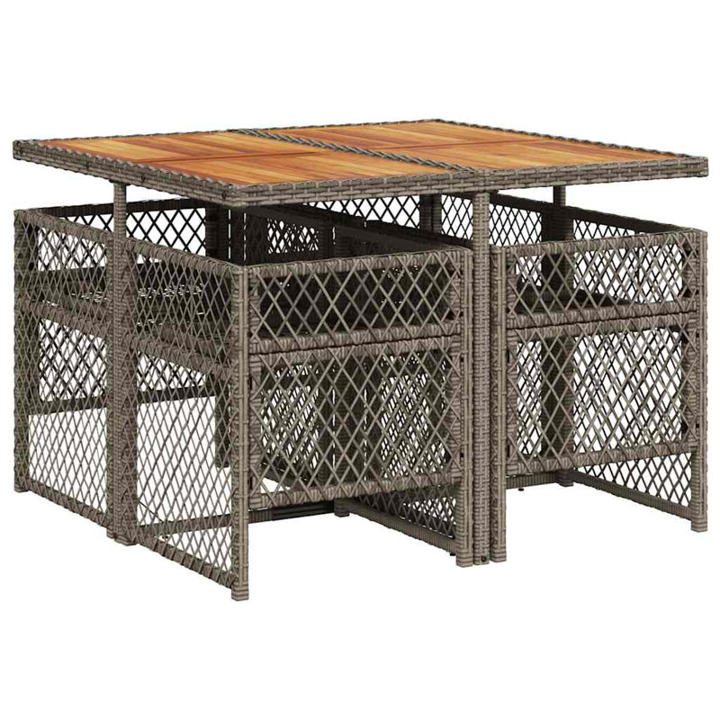 Patio Dining Set Table,, 5 Pieces: Table, 4 Chairs, 73cm H x 110cm W x 106cm D, Grey Cushion/Grey Frame