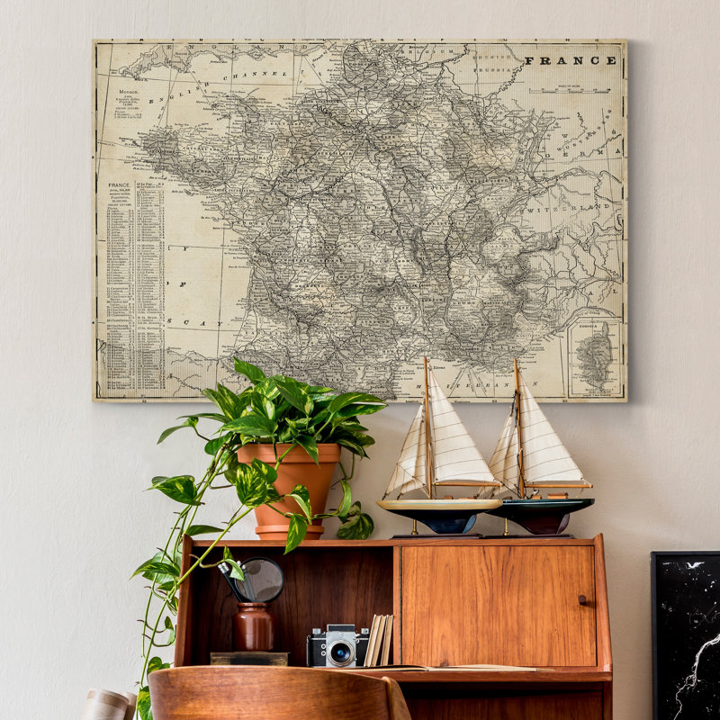 " Antique Map Of France ", 20" H x 16" W x 1" D