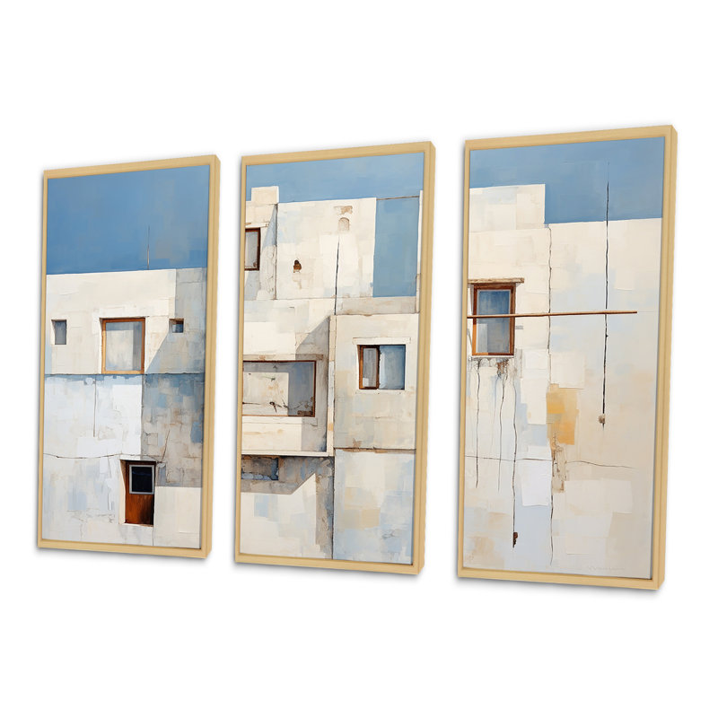 Doux couleur cubique Beach House I - ensemble de décoration murale fenêtres côtières, Cadre naturel flottant
