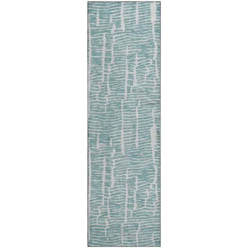 Tapis bleu sarcelle lavable à la machine Premium Prisco, Tapis de couloir 2 pi 3 po x 7 pi 6 po