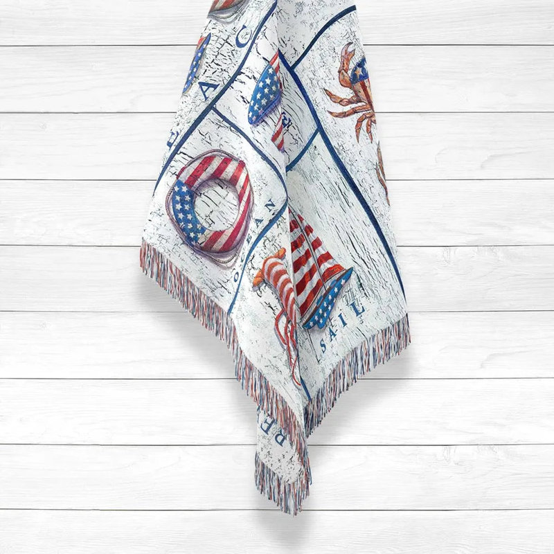 Patriotic Coastal Mix Woven Throw Blanket, 80" W x 60" L