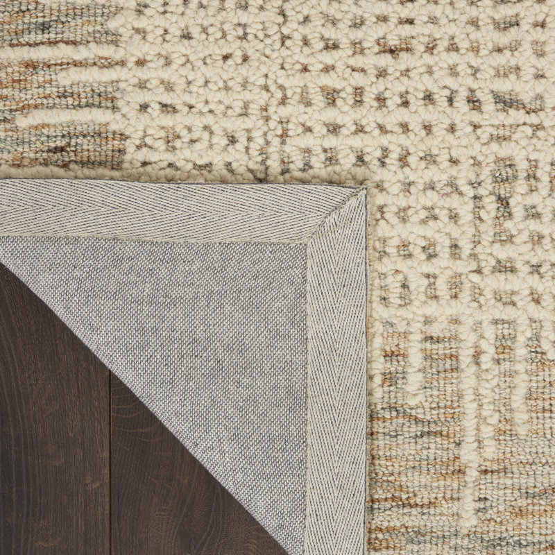 Tapis touffeté en laine beige, Tapis de couloir 2 pi 3 po x 7 pi 6 po