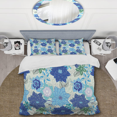 Blue Abstract Flower Floral Duvet Cover