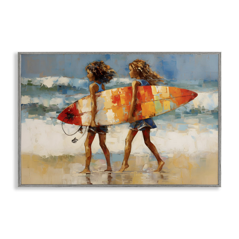 «Surfboard Kids Friends», art de la giclée encadrée par Petal Prints Design, Estampe numérique Farmhouse, H 16 po x l 24 po