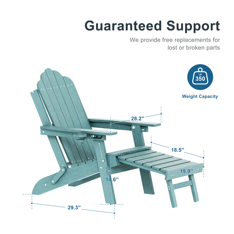 HDPE Foldable Outdoor Adirondack Chair 3-Postion Adjustable with Retractable Ottoman & All-Weather Outdoor Chair for Garden, Lawn & Porch