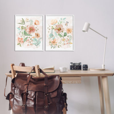 Blush Blooms & Butterflies 2 Piece Framed Giclee Art Set, design by Nan
