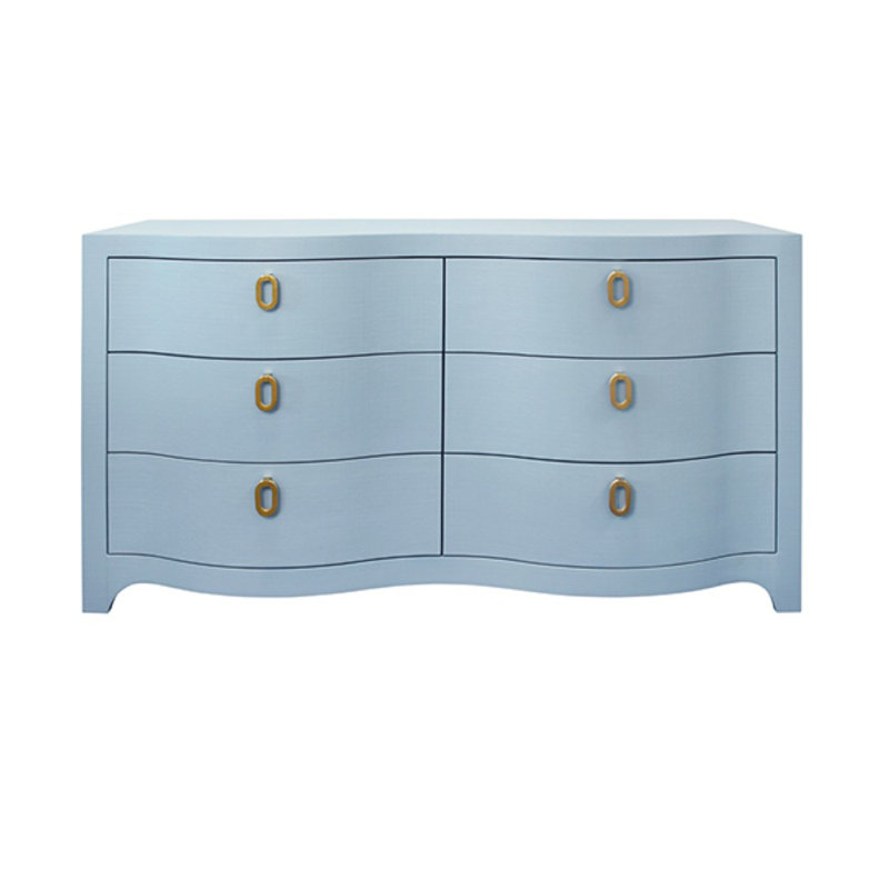 Commode courbée à six tiroirs en lin, Bleu