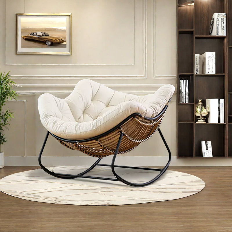 Chaise berçante Lazy Home, Noir / brun, Blanc cassé