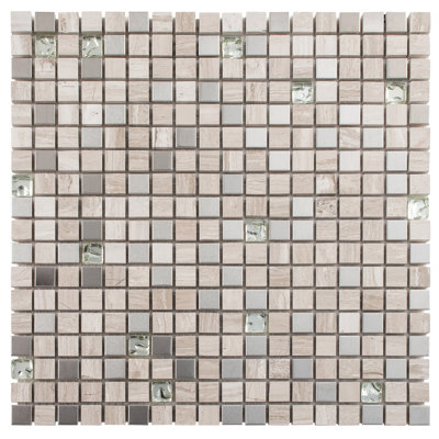 Mosik 1" x 1" Glass and Natural Stone Mosaic Wall Tile