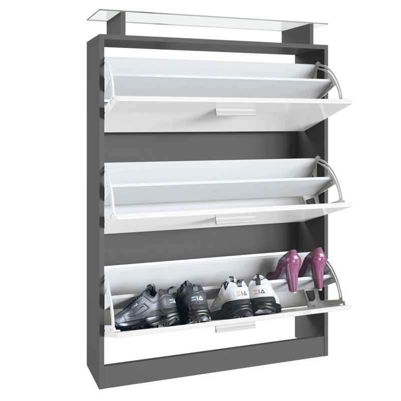 24 Pair Shoe Storage Cabinet, Anthracite and cream