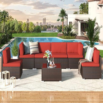 Emilienne PE Wicker 6-Person Patio Conversation Set