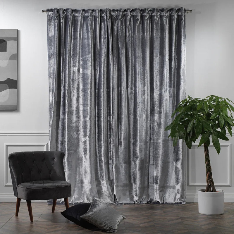 Rideau simple extra long et extra large en velours brillant de luxe, Argent, L 52 po x L 63 po