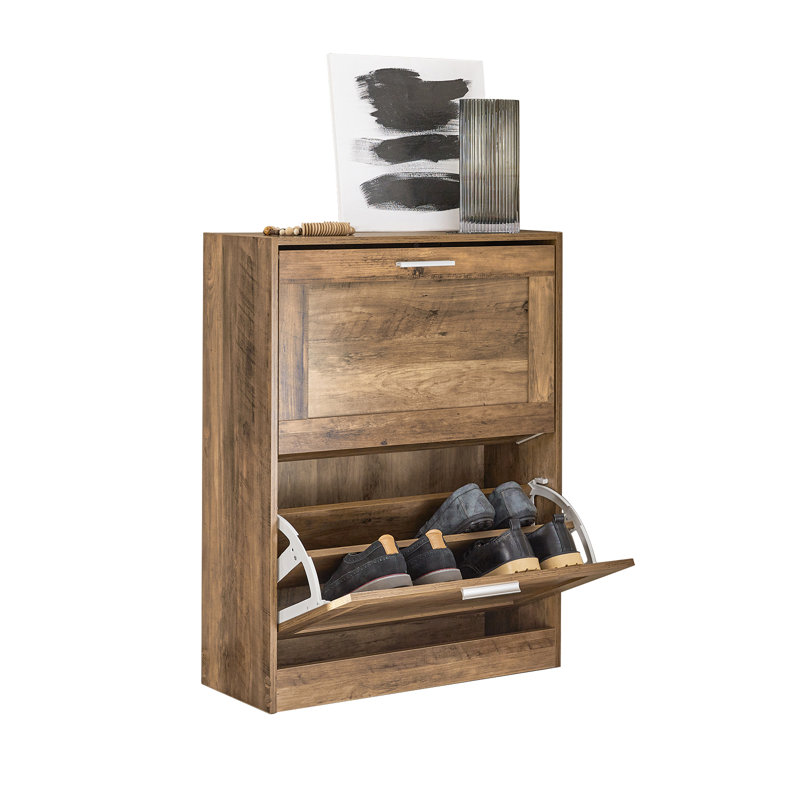 Kirksville 8 Pair Flip Down Shoe Storage, Brown