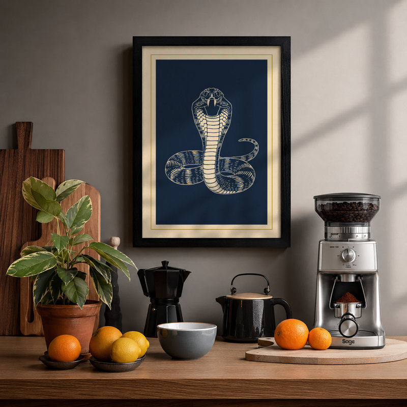 Cobra in Defense Japandi - Framed Print, A1 - 84.1 x 59.4 cm, Black
