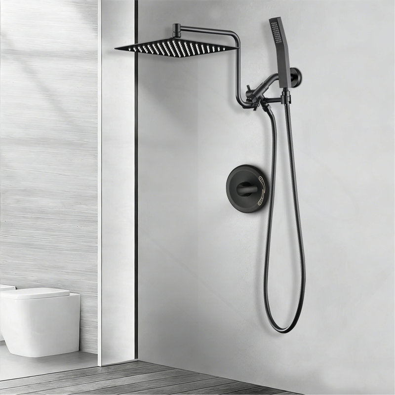 Pomme de douche à pluie 10 pouces avec douchette combinée avec bras d'extension réglable de 12 pouces, Matte Black