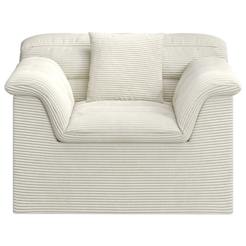 51" Comfy Modular Corduroy Sofa Chair, With Throw Pillow For Living Room Bedroom, No Assembly Needed, Beige