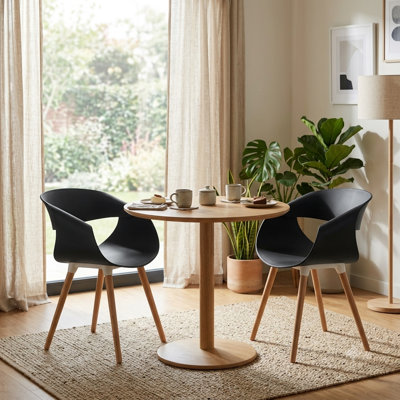Sol Bucket Modern Sculptural Accent Curved Bucket Seat Black Plastic Chairs With Wooden Legs (Set Of 2)