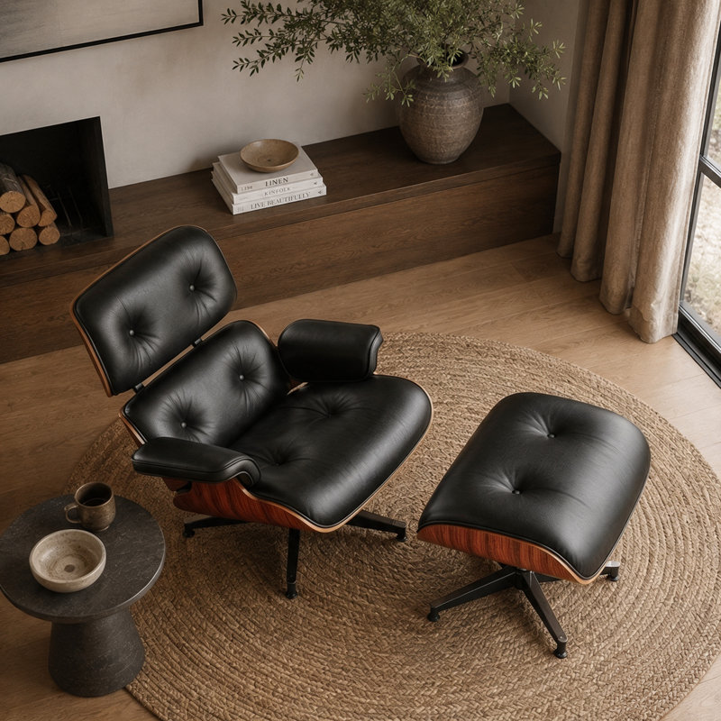 Fauteuil pivotant classique en cuir véritable avec repose-pieds pour maison moderne, fauteuil d'appoint en bois massif