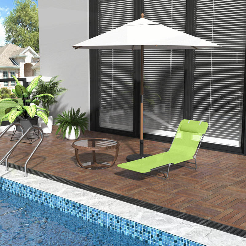 Luxury Sun Lounger Folding Chaise Lounge Pool Chairs With Adjustable Backrest And Breathable Mesh Fabric, Green