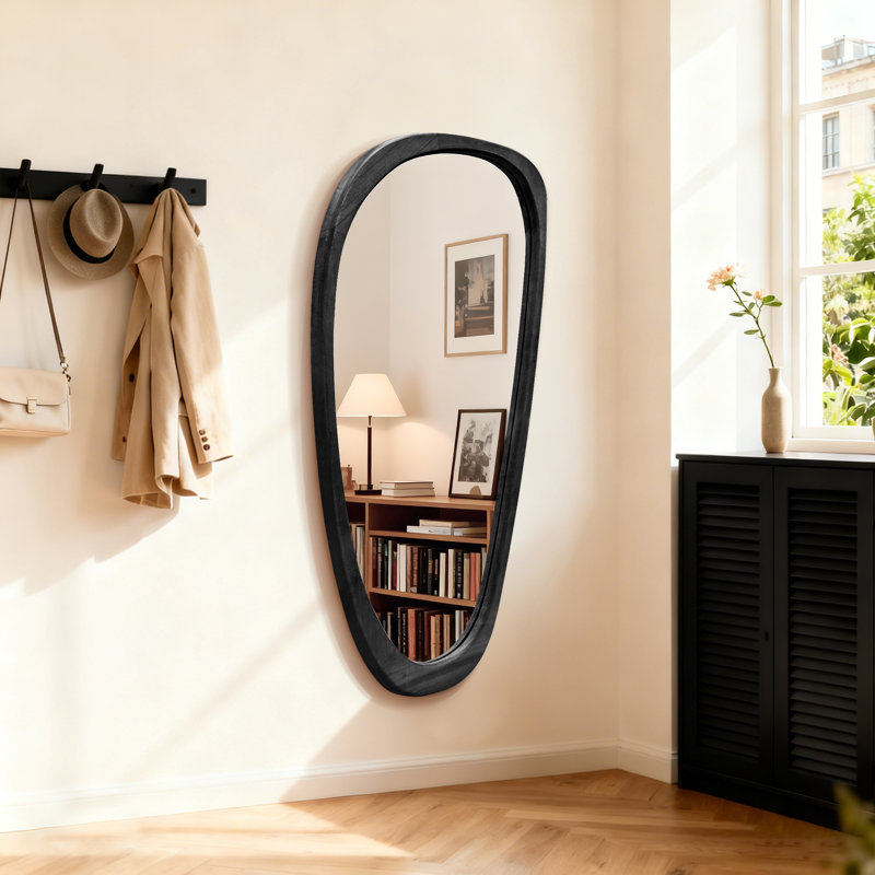 Irregular Natural Wood Frame Wall Mirror, Black, 48" x 22"