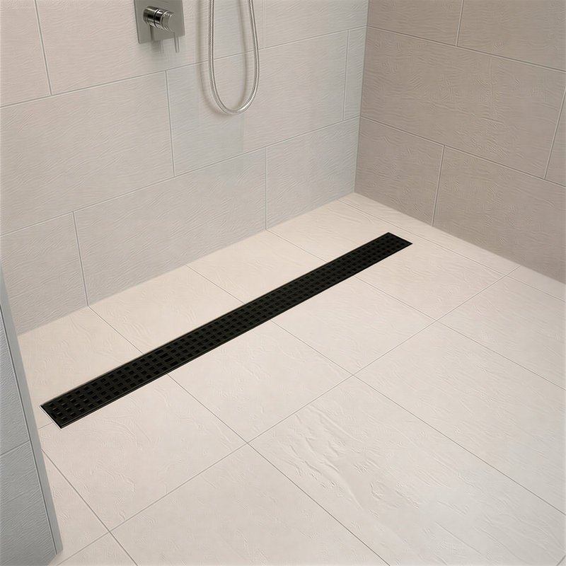 Drain de douche linéaire noir 24 po, drain de sol linéaire en acier inoxydable avec crépine amovible