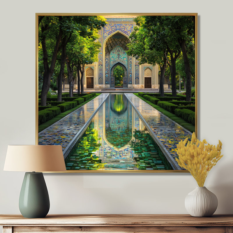«Persian Gardens Teheran II», art mural impression de paysage, Impression dans un cadre flottant sans passe-parto, Gold