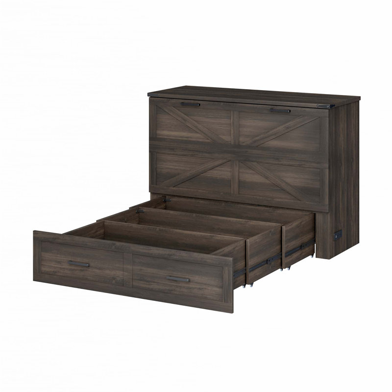 Foldable Farmhouse Murphy Cabinet Bed with Charging Station, Full, Gray