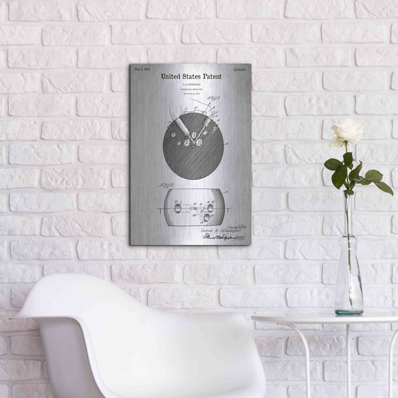 «Bowling Ball Finger Grip Blueprint Brevet White» par Patents, H 24 po x l 16 po