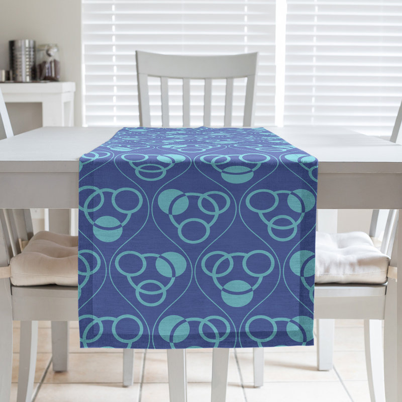 Classic Circles and Waves Table Runner, 16" x 90", Light Blue/Teal