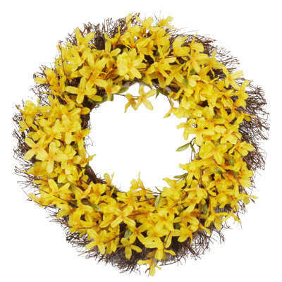 18 inch Artificial Wreath Forsythia Flower Wreath Door Wreath, Ideal Gift for Home Office Indoor Decoration