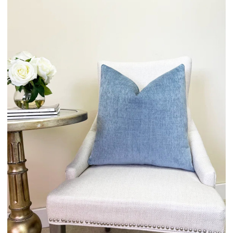 Solid Velvet Throw Pillow Cover, 20" x 20", Coastal Blue