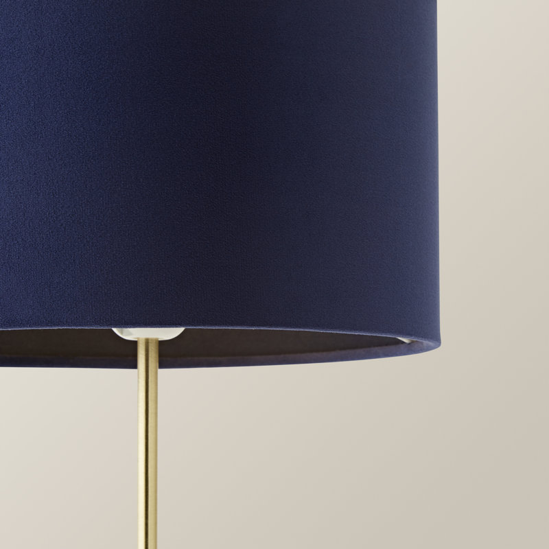 Dadiva Brushed Chrome Stem Table Lamp with Velvet Reni Shade, No, Gold Base/Navy Shade , 38cm H x 17.5 cm W x 44.45cm D
