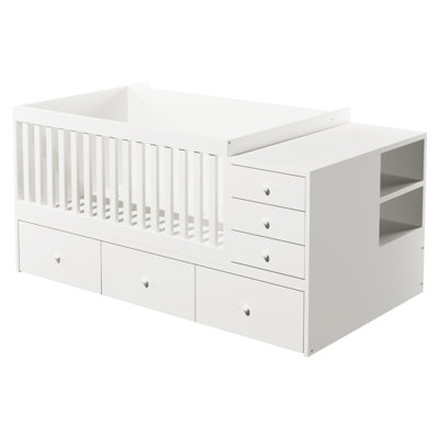 Convertible Crib to Daybed with Drawers,2-in-1 Baby Crib with Solid Wood Guardrails,Changing Table & Storage Drawers,Compatible with standard US toddl