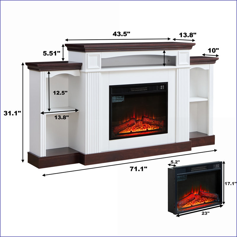 Meuble télé avec foyer électrique pour téléviseur de 70 po et foyer de 23 po avec télécommande | Bois aggloméré moderne | Blanc