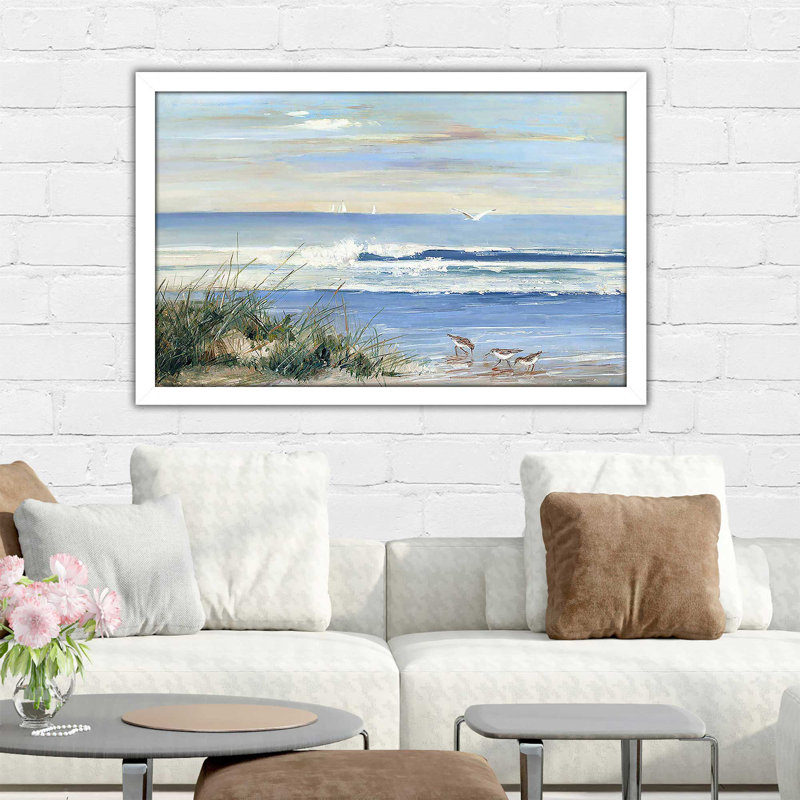 Beach Combers par Sally Swatland - Peinture, H 27,5 po x l 39,5 po, Impression encadrée, White
