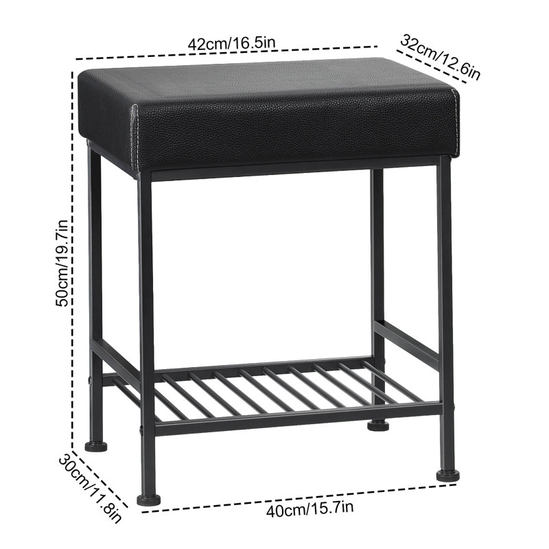 Tabouret carré en cuir, Noir