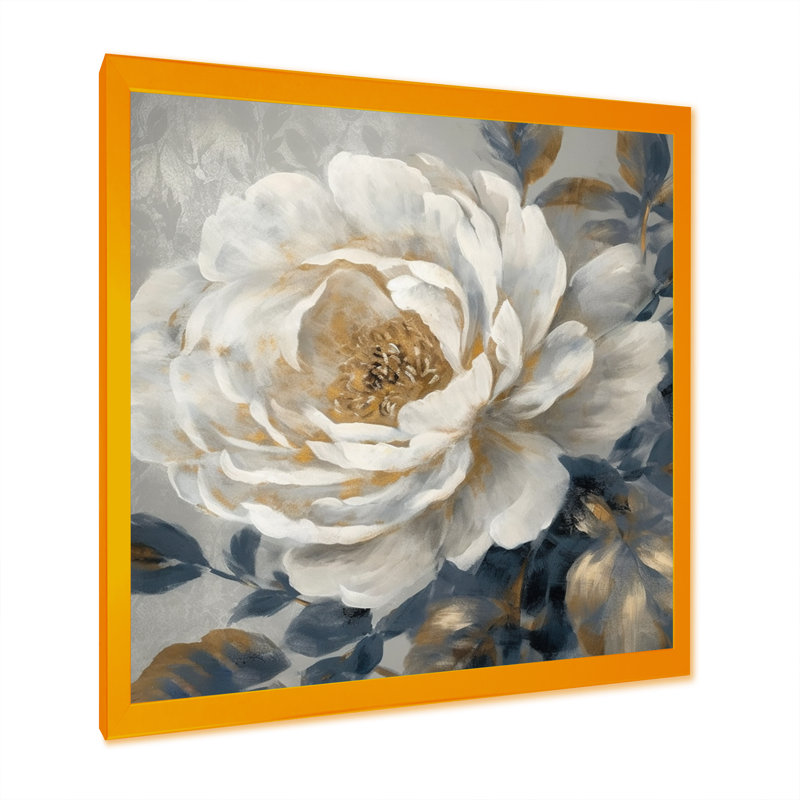 «Emotion Of White Blue Peony Flower II», reproduction d'art sur toile, H 16 po x l 16 po x P 1 po, Encadrement doré