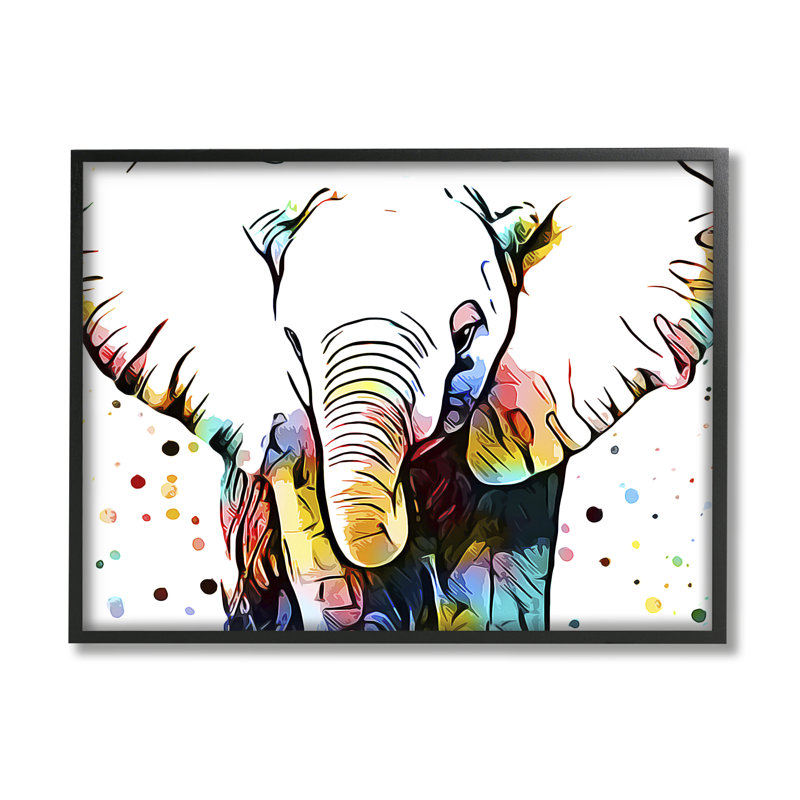 Abstrait éléphant, motif vibrant à pois expressifs, impression numérique sur toile par Ashley Aldridge, H 16 po x l 20 po