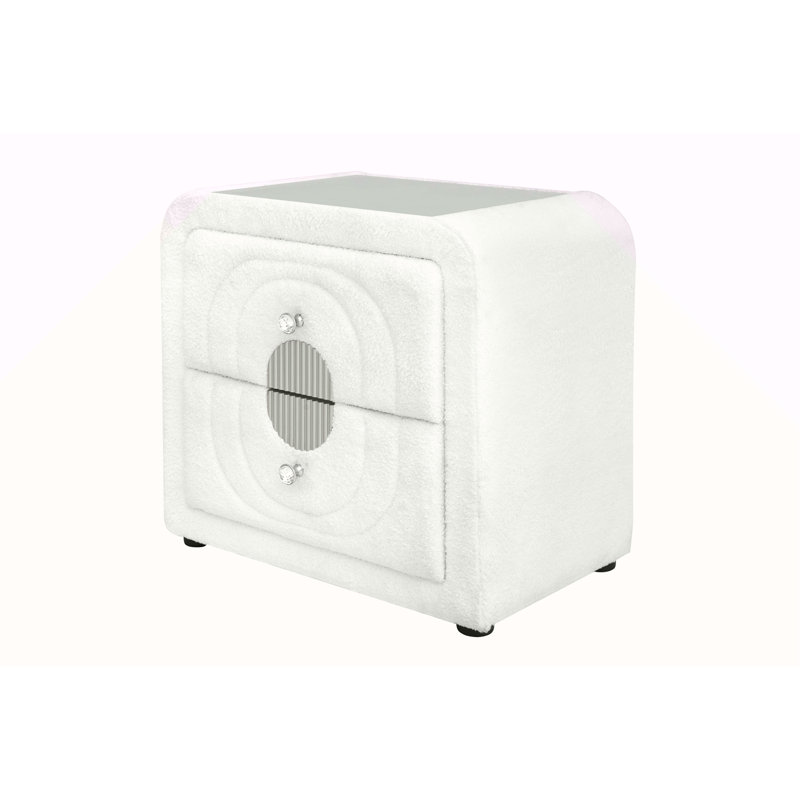 Table de chevet blanche en sherpa et chrome