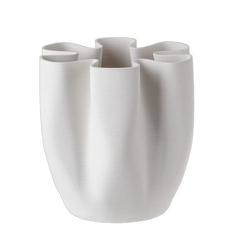 Vase en céramique blanc cassé imprimé 3D - Blanc, H 8,6 po x l 7,8 po x P 7,8 po