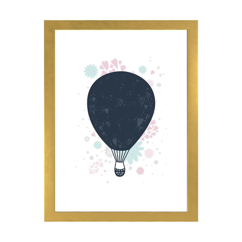 Montgolfière - impression d'art graphique, Blanc, H 32 po x l 24 po x P 1 po, Papier encadré doré
